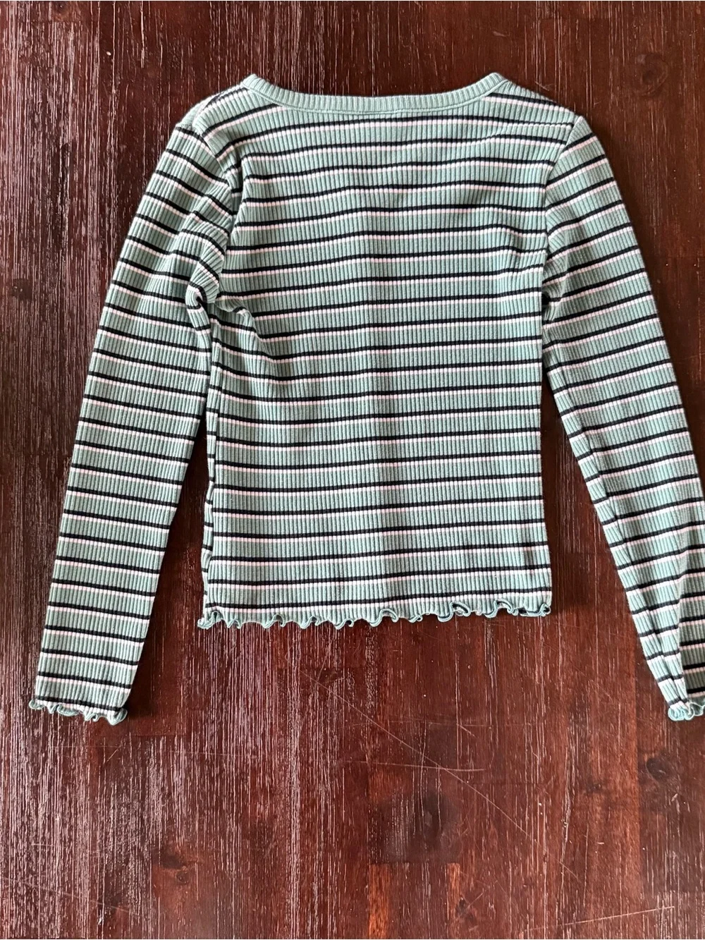 Old Navy Mint Green and Black Striped Ribbed Long-Sleeve Top